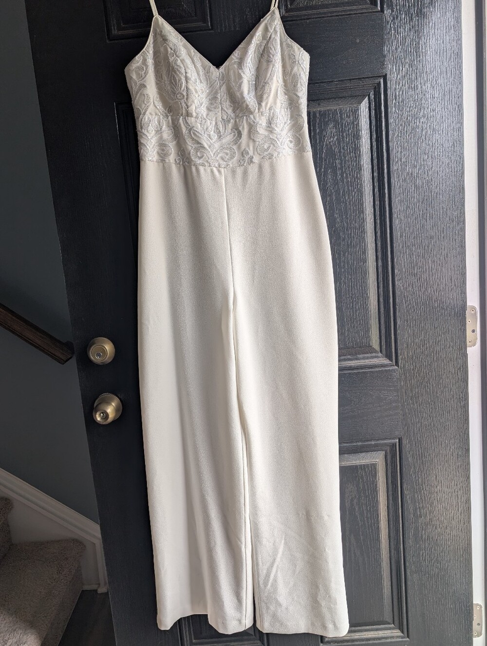 Eliza J White Jumpsuit With Embroidered Bodice